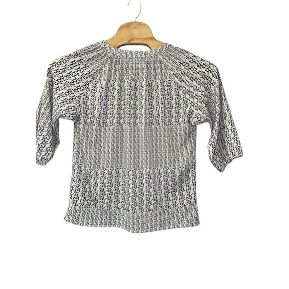 Skies Are Blue Womens Cream Geometric 3/4 Balloon Sleeve V Neck Top Blouse Small - Picture 2 of 4